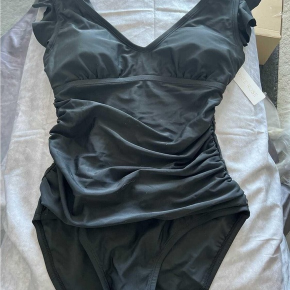 New Small Women's Black Ruffle Swimsuit - Picture 3 of 3